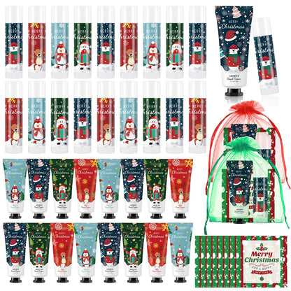 Heigble Christmas Hand Cream Gift Set – 12x Hand Cream, 12x Lip Balm, Gauze Bags & Thank You Cards