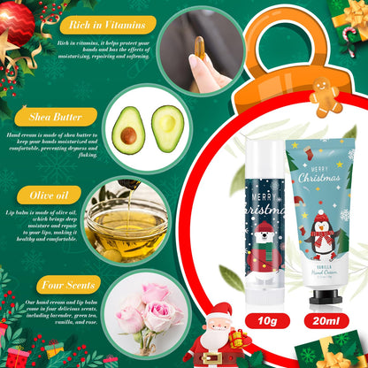 Heigble Christmas Hand Cream Gift Set – 12x Hand Cream, 12x Lip Balm, Gauze Bags & Thank You Cards
