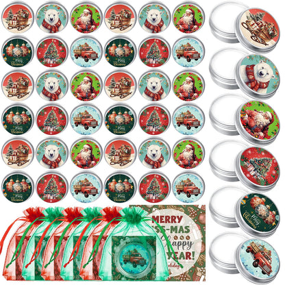Heigble 36‑Piece Christmas Lip Balm Set – Tin Can Balms with Organza Bags & Cards