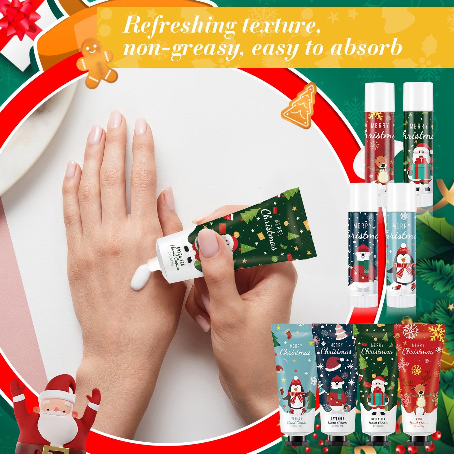 Heigble Christmas Hand Cream Gift Set – 12x Hand Cream, 12x Lip Balm, Gauze Bags & Thank You Cards