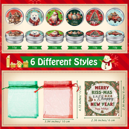 Heigble 36‑Piece Christmas Lip Balm Set – Tin Can Balms with Organza Bags & Cards