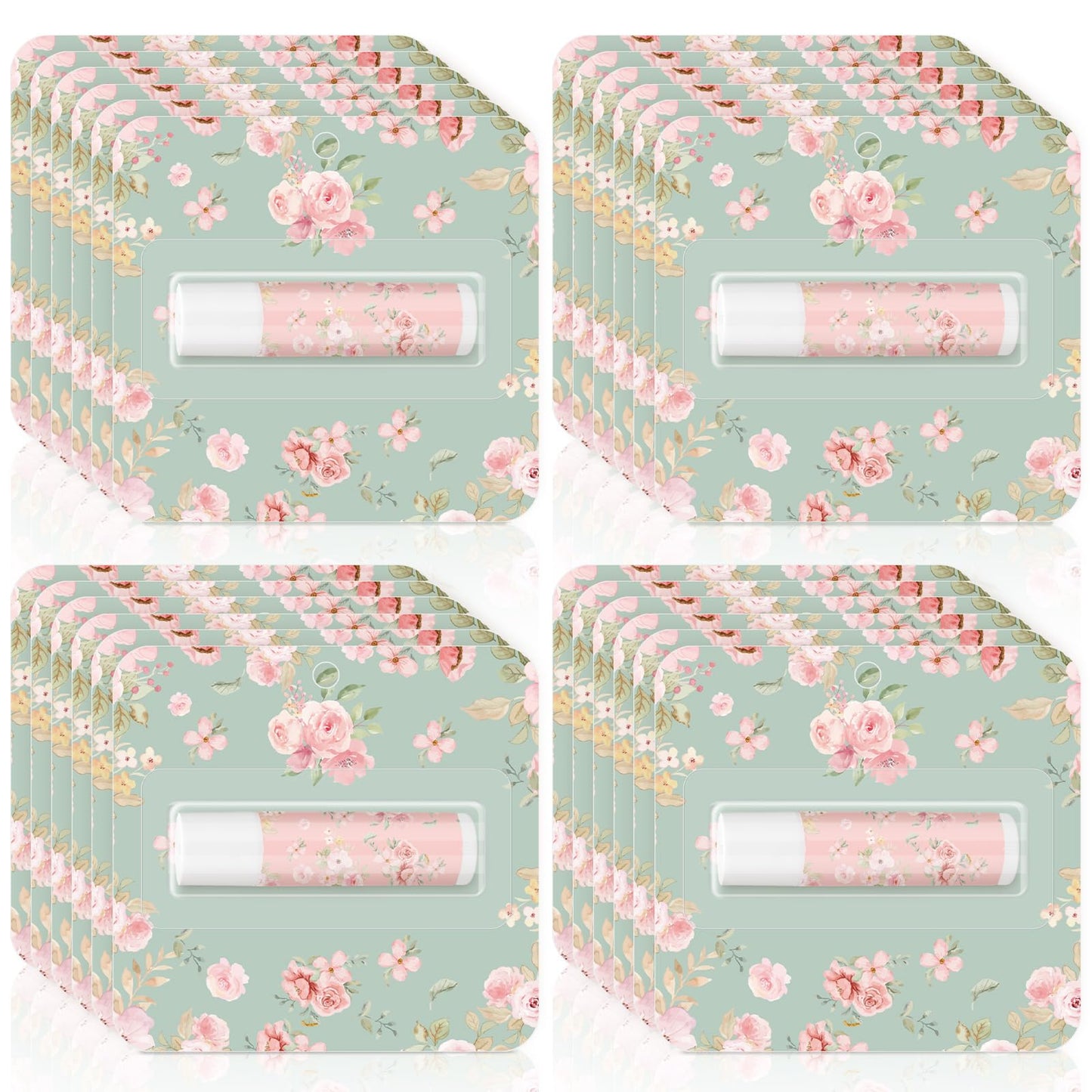 Heigble 24 Pcs Tea Party Lip Balm – Floral Pink Lip Balms for Spring Gifts, Travel Size Moisturizing Lip Care