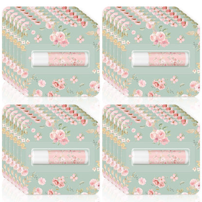Heigble 24 Pcs Tea Party Lip Balm – Floral Pink Lip Balms for Spring Gifts, Travel Size Moisturizing Lip Care