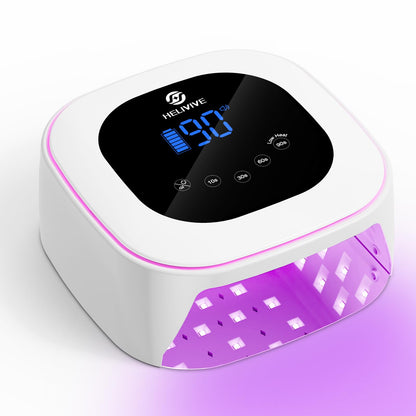 HELIVIVE Cordless UV LED Nail Lamp 80W – 4 Timers, Mirror Base, Pink Ambient Ring