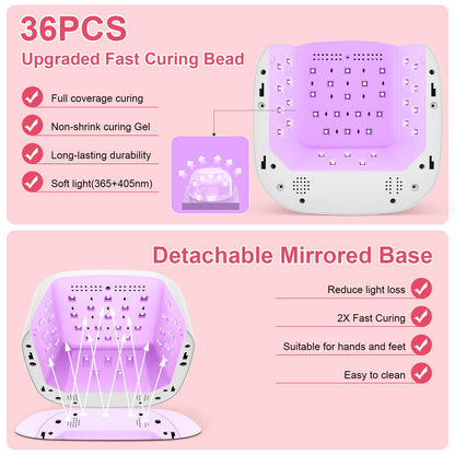 HELIVIVE Cordless UV LED Nail Lamp 80W – 4 Timers, Mirror Base, Pink Ambient Ring