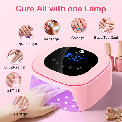 HELIVIVE Cordless UV LED Nail Lamp 80W – Pink, 4 Timers, Mirror Base | Home & Salon