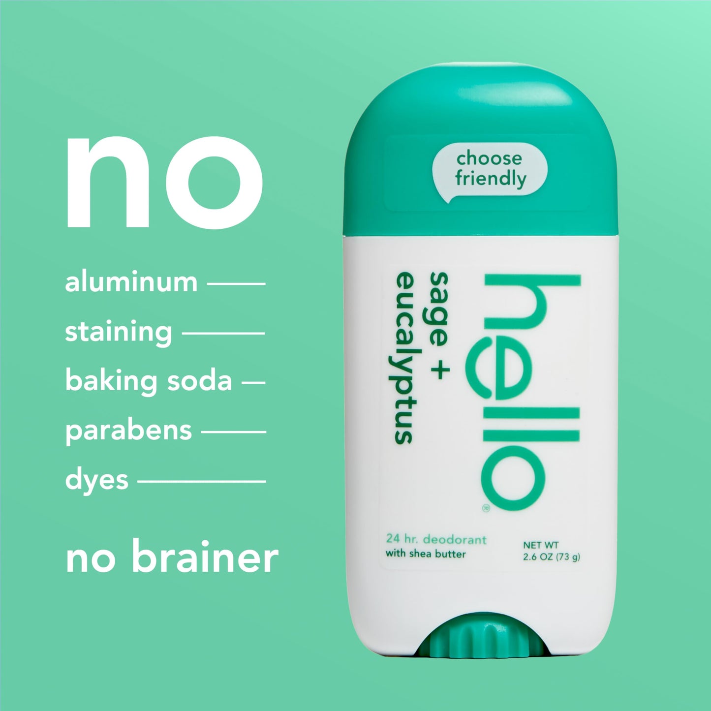 Hello Sage and Eucalyptus Aluminum Free Deodorant - 2 Pack | 24-Hour Freshness, Shea Butter, Vegan