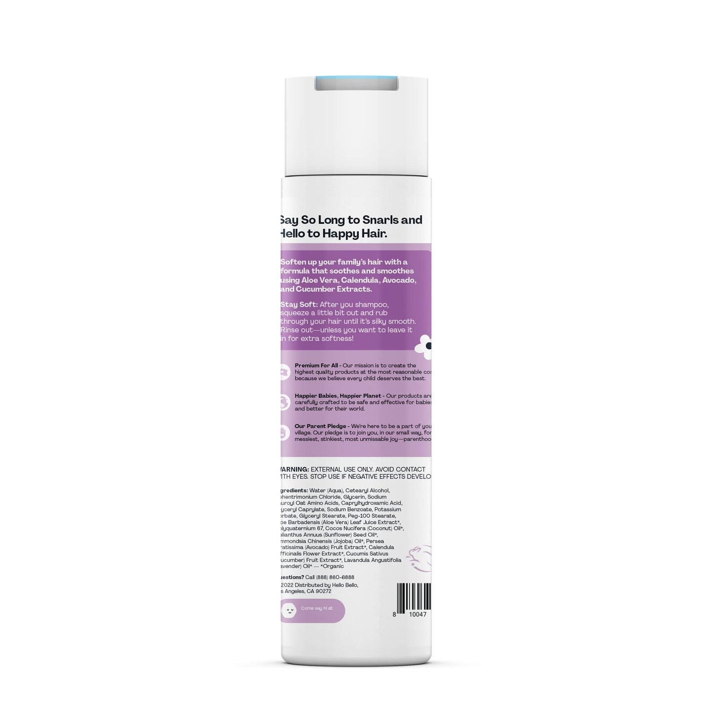 Hello Bello Soft Lavender Conditioner | Hypoallergenic, pH-Balanced & Dermatologist-Tested, Plant-Based Formula for Babies & Kids | 10 fl oz