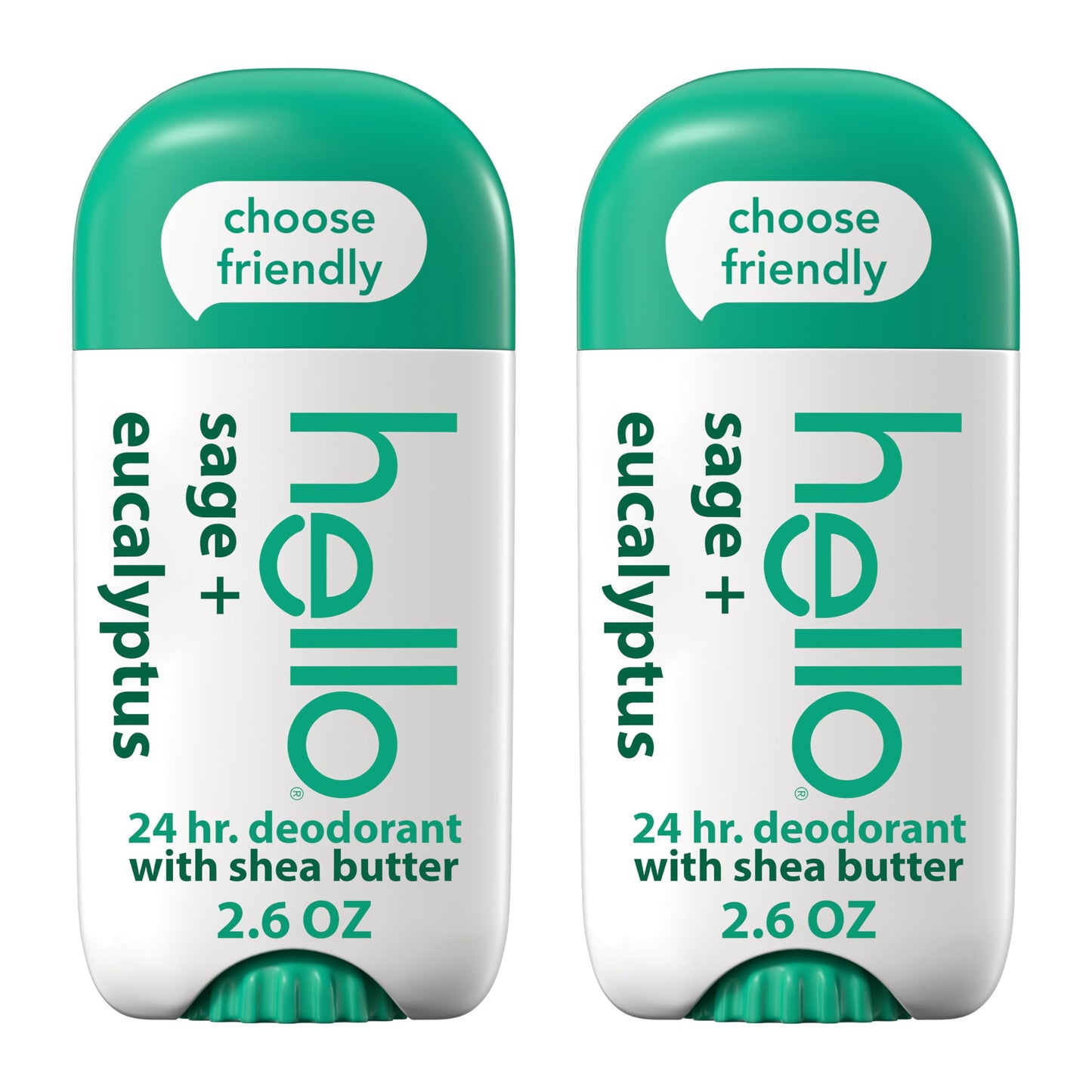 Hello Sage and Eucalyptus Aluminum Free Deodorant - 2 Pack | 24-Hour Freshness, Shea Butter, Vegan