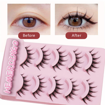 HEMERDINGO Wispy Spiky Lashes 15mm | 3D Anime Cosplay False Eyelashes, Reusable 5 Pairs