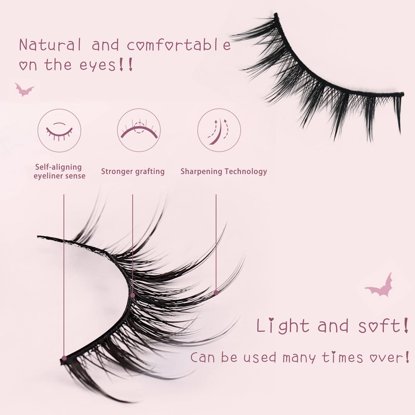HEMERDINGO Wispy Spiky Lashes 15mm | 3D Anime Cosplay False Eyelashes, Reusable 5 Pairs