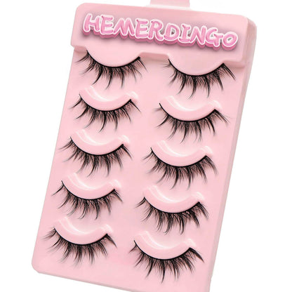 HEMERDINGO Wispy Spiky Lashes 15mm | 3D Anime Cosplay False Eyelashes, Reusable 5 Pairs