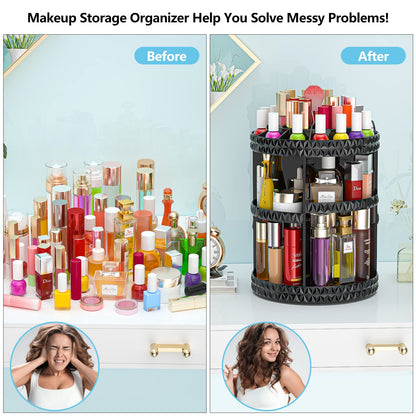 HEMTROY 360° Rotating Makeup Organizer – Adjustable Acrylic Cosmetic Caddy (Black)