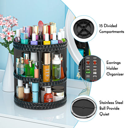 HEMTROY 360° Rotating Makeup Organizer – Adjustable Acrylic Cosmetic Caddy (Black)