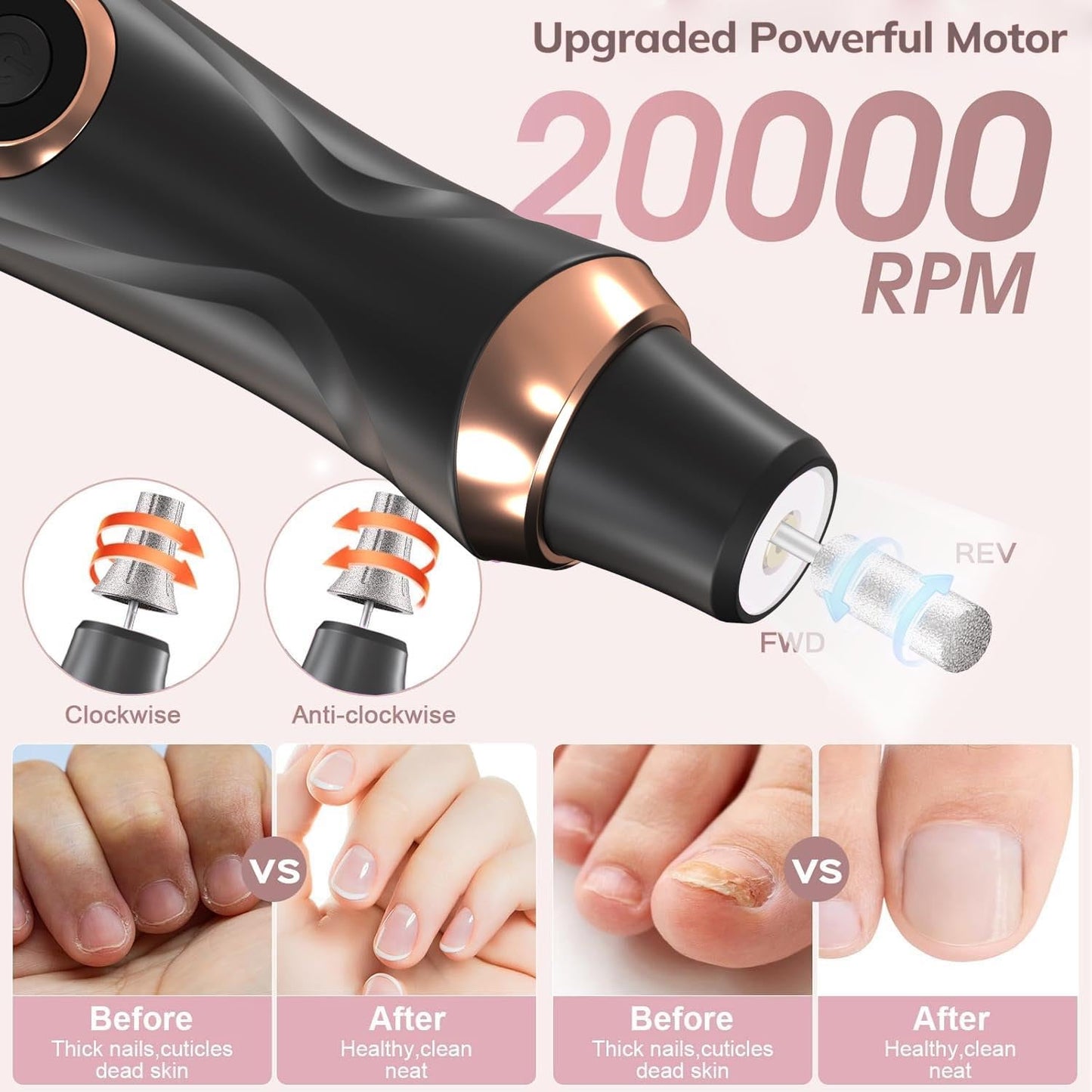 HengYuaoler Cordless Nail Drill Kit – 6-Speed Manicure Pedicure Set (Black)
