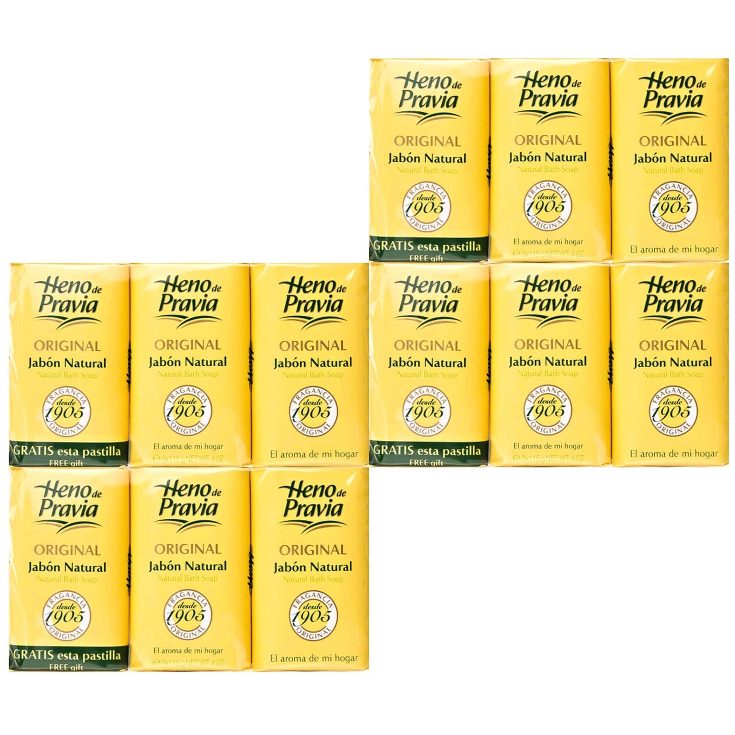 Heno de Pravia: 4 Sets of 2 Soaps + Free 4 oz Pack (12 Soaps)