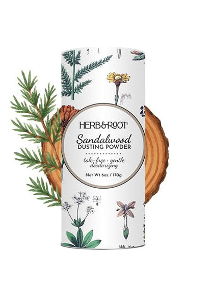 Herb & Root Sandalwood Talc-Free Dusting Powder – Arrowroot, Oats & Magnesium