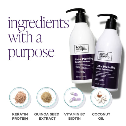 Herbalosophy Purple Shampoo & Conditioner Set for Blonde & Gray Hair – Eliminates Brass & Yellow Tones | 2 x 16.9 fl oz | Sulfate, Paraben & Gluten Free