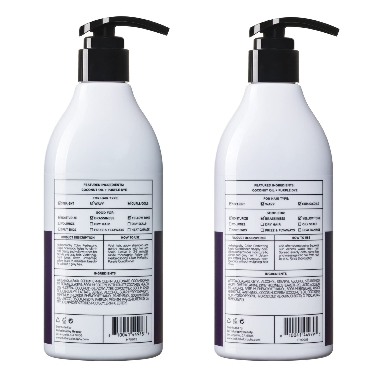 Herbalosophy Purple Shampoo & Conditioner Set for Blonde & Gray Hair – Eliminates Brass & Yellow Tones | 2 x 16.9 fl oz | Sulfate, Paraben & Gluten Free
