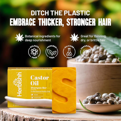 Herbishh Castor Oil Shampoo Bar – Nourishing Solid Shampoo for Hair Growth & Thinning Hair | Pack of 3
