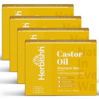 Herbishh Castor Oil Shampoo Bar – Nourishing Solid Shampoo for Hair Growth & Thinning Hair | 3.53 oz Pack of 4