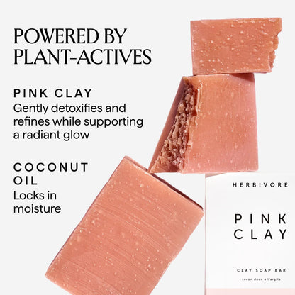 HERBIVORE Pink Clay Gentle Cleansing Bar Soap for Face & Body – Vegan, French Pink Clay, 4 oz (2 Pack)