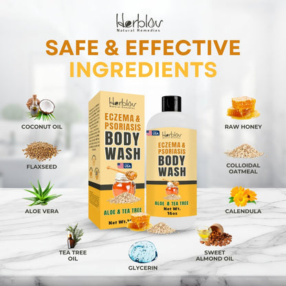 Herblov Eczema Body Wash – All-Natural Eczema Soap for Dry, Itchy Skin | Gentle Goat Milk & Oatmeal Bath Wash