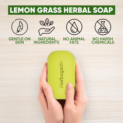 HERBOGANIC Lemongrass Herbal Soap — 6 x 5oz Bars for Refreshed, Nourished Skin