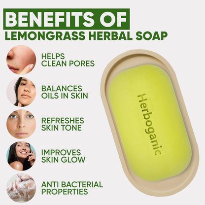 HERBOGANIC Lemongrass Herbal Soap — 6 x 5oz Bars for Refreshed, Nourished Skin