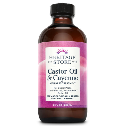 HERITAGE STORE Castor Oil & Cayenne Pack Wrap – Organic Cold-Pressed Castor Oil, Heat Compress, 8oz