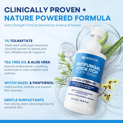 Hermon Antifungal Body Wash – Tea Tree Oil + Tolnaftate 1% for Jock Itch, Ringworm, Athlete's Foot