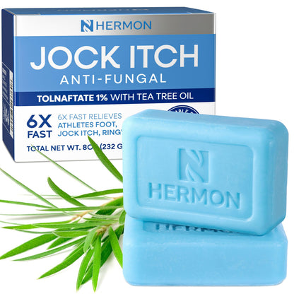 Hermon Jock Itch Antifungal Soap – Tea Tree Oil Relief for Jock Itch, Athlete's Foot & Ringworm (2 Bars)