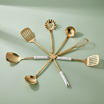 7-Piece Stainless Steel Spatula & Spoon Set with Heat-Resistant Ceramic Handles