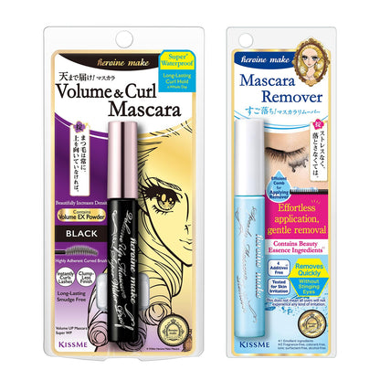 Heroine Make by KISSME Volumizing Waterproof Mascara — Curvy Brush, 24h Curl Hold, Oil-Free Remover (2 Set)