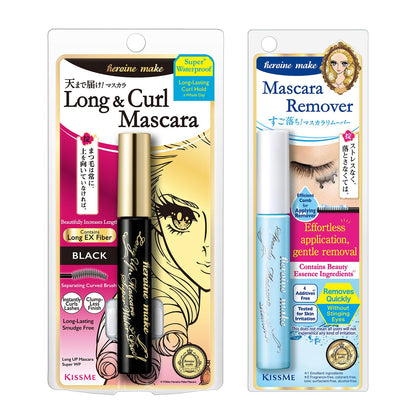 Heroine Make by KISSME Waterproof Mascara Black — Long & Curl Defining Fiber + Oil-Free Remover (2 Set)