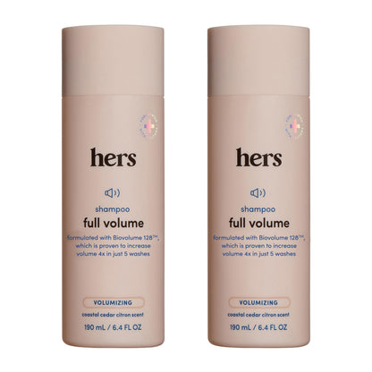 hers Full Volume Shampoo – Rice Protein & Biotin Formula for Fine Hair | Daily Volumizing Shampoo with Coastal Cedar Citron Scent – 6.4 fl oz, 2 Pack