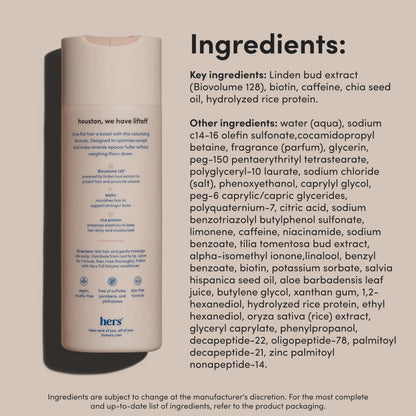 hers Full Volume Shampoo – Rice Protein & Biotin Formula for Fine Hair | Daily Volumizing Shampoo with Coastal Cedar Citron Scent – 6.4 fl oz, 2 Pack