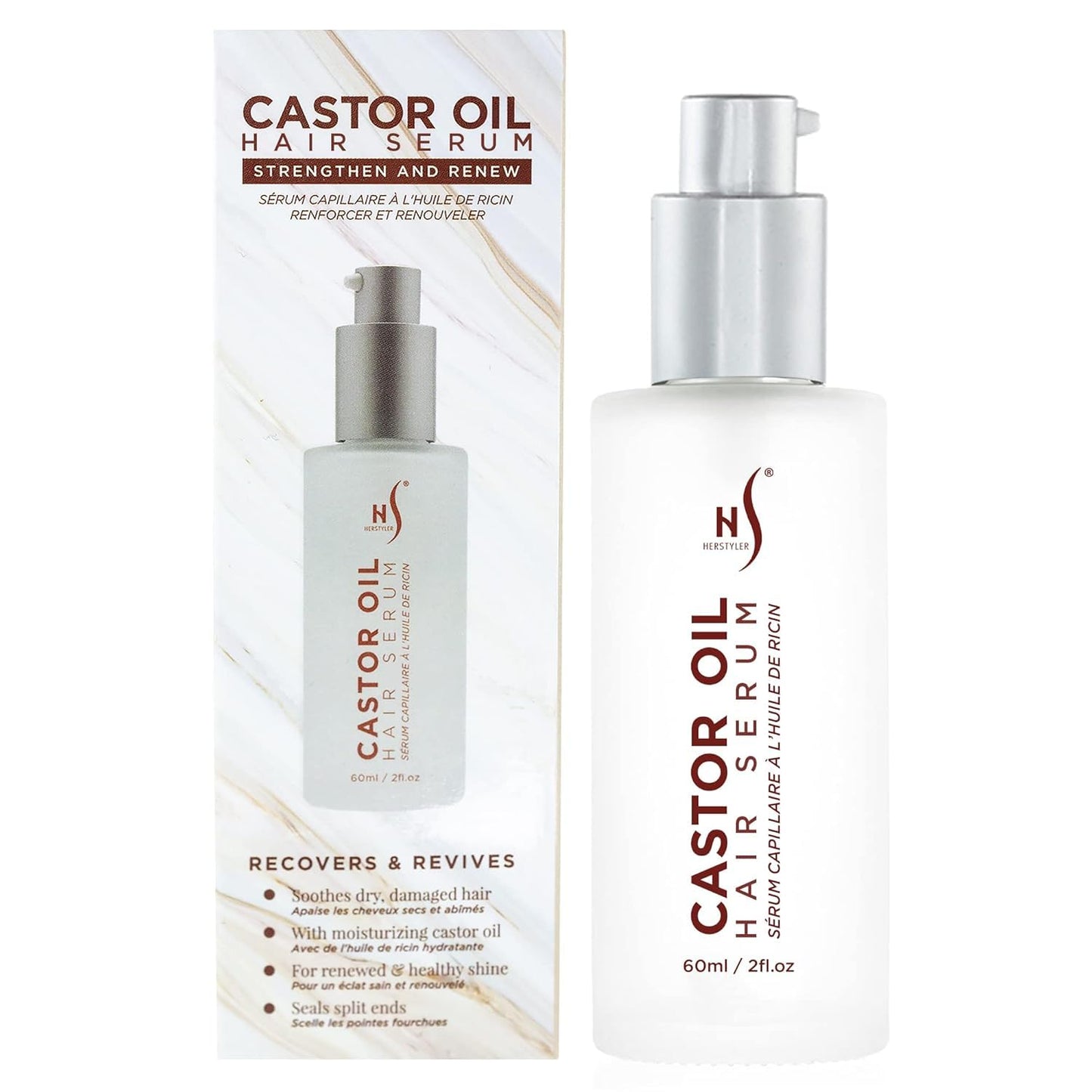 HerStyler Castor Oil Hair Serum for Hair Growth | Vitamin E Shine & Heat Protectant | 2 fl oz
