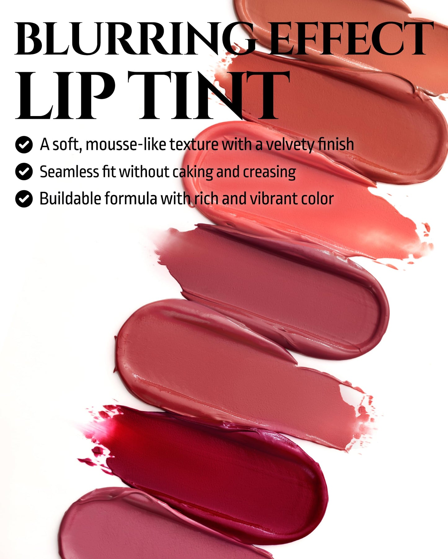 HEVVYMAKEUP Blurring Effect Lip Tint – Airy Velvet, Longwear, Vegan, Sweet Rosy