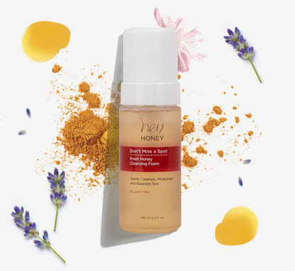 Hey Honey Don't Miss A Spot Fresh Honey Facial Cleansing Foam | Gentle Hydration for Sensitive Skin | 5 oz
