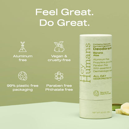 Hey Humans Aluminum-Free Deodorant for Women and Men – Banana Aloe Scent | All-Day Odor Control