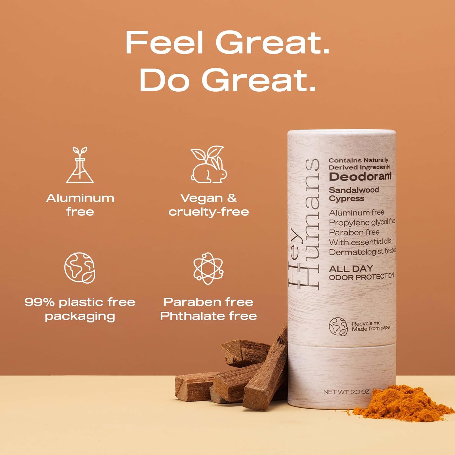 Hey Humans Deodorant – Aluminum-Free, All-Day Odor Control, Sandalwood Cypress