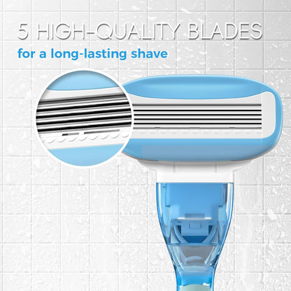 HEYAXA Women Razor – 5 Nano Blades, 4 Refills, Non-Slip Handle, Sky Blue