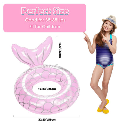 HeySplash Mermaid Tail Pool Float for Kids – Pink Inflatable Ring