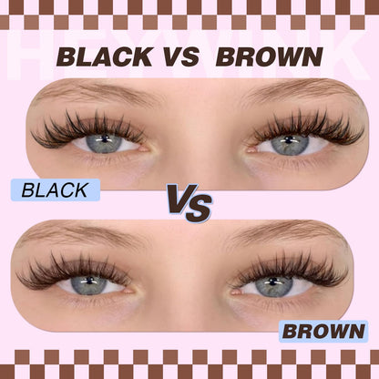 HEYWINK Velure Brown Lash Clusters Kit – D Curl 8-14mm for Natural At-Home Lash Extensions