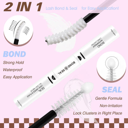 HEYWINK Velure Brown Lash Clusters Kit – Natural 8-14mm D-Curl, Invisible Band