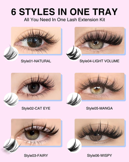 HEYWINK Lash Clusters Kit — 6 Styles (10-16mm) CC Curl DIY Lashes