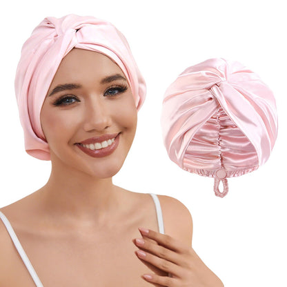 HFRHTGY Adjustable Silk Satin Hair Bonnet for Sleeping — Double-Layer Night Turban, Pink