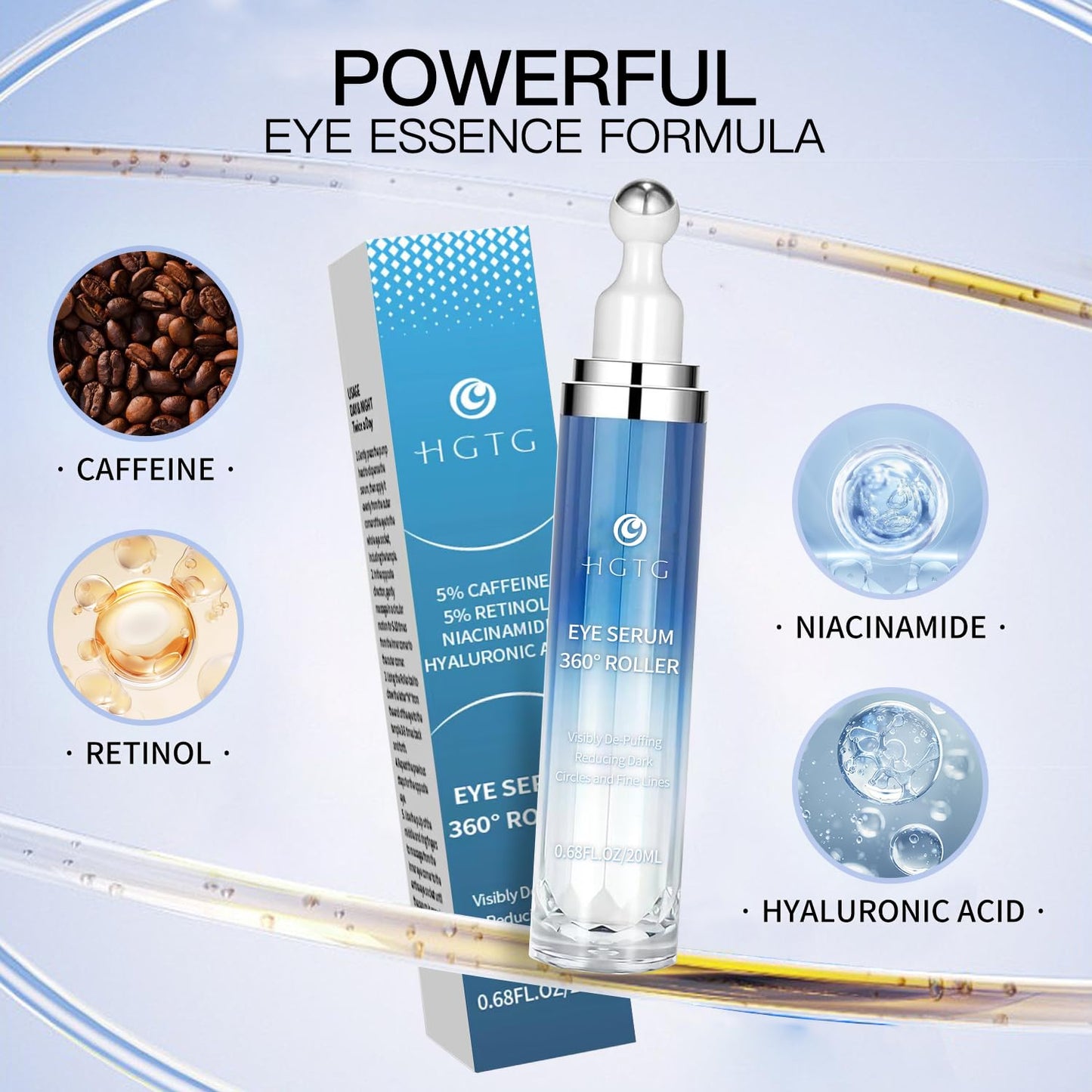HGTG Eye Serum 5% Caffeine & 5% Retinol | Dark Circles, Puffiness, Fine Lines