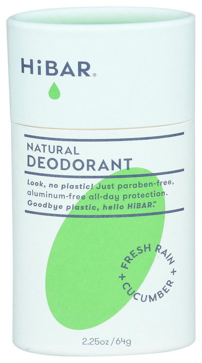 HiBAR Fresh Rain & Cucumber Plastic Free Deodorant | Aluminum-Free, Vegan, Recyclable Tube
